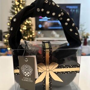 Vince Camuto Black Headband Earmuffs with Rhinestone Embellishments